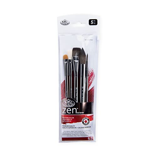 Royal & Langnickel Zen Short-Handle Round Wash Variety Watercolor Brush Set, 5pc - WoodArtSupply