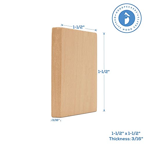 Wood Tiles, 1-1/2 x 1-1/2 Inch, Pack of 100 Blank Wood Squares for Crafts, Wood Burning, Laser Engraving, and DIY, by Woodpeckers