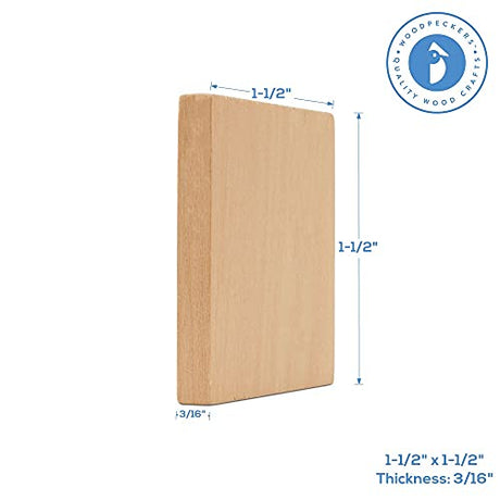 Wood Tiles, 1-1/2 x 1-1/2 Inch, Pack of 100 Blank Wood Squares for Crafts, Wood Burning, Laser Engraving, and DIY, by Woodpeckers Woodpeckers