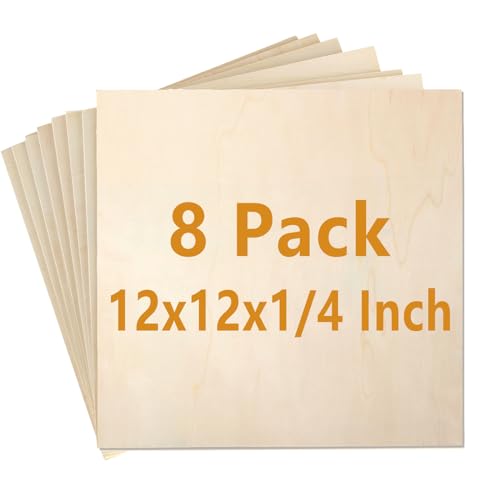8 Pack 12 x 12x 1/4 Inch Baltic Birch Plywood 6mm Birch Wood Sheets Unfinished Wood Squares Wood Board for Painting, DIY Project, Wood Burning, Acrux7