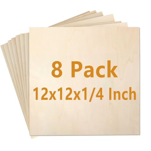 8 Pack 12 x 12x 1/4 Inch Baltic Birch Plywood 6mm Birch Wood Sheets Unfinished Wood Squares Wood Board for Painting, DIY Project, Wood Burning,