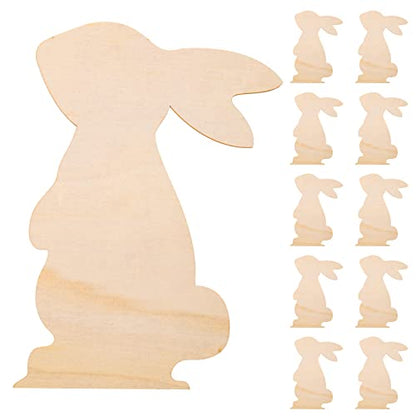 ABOOFAN 10Pcs Large Easter Bunny Wood Cutouts Unfinished Wooden Bunny Slices Blank Wood Rabbit Ornament for Painting Spring Decor Easter Party DIY - WoodArtSupply