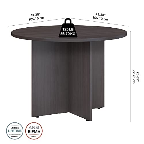 Bush Business Furniture Round Conference Table with Wood Base, Circular Meeting Room Desk for 4 Users, 42W, Storm Gray - WoodArtSupply