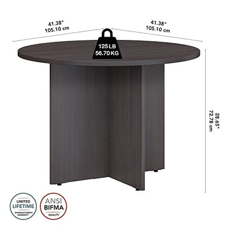 Bush Business Furniture Round Conference Table with Wood Base, Circular Meeting Room Desk for 4 Users, 42W, Storm Gray Bush Business Furniture