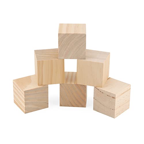 LEXININ 60 PCS 2 Inch Small Wooden Cubes, Natural Unfinished Wood Blocks, Blank Square Wood Cubes for Crafts, DIY Projects