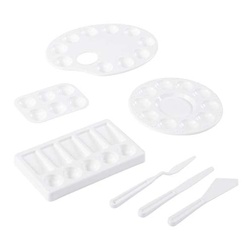 KINGART Assortment, Set of 7 Pc Plastic Palette & Painting Knife, White 7 Piece (978) KINGART