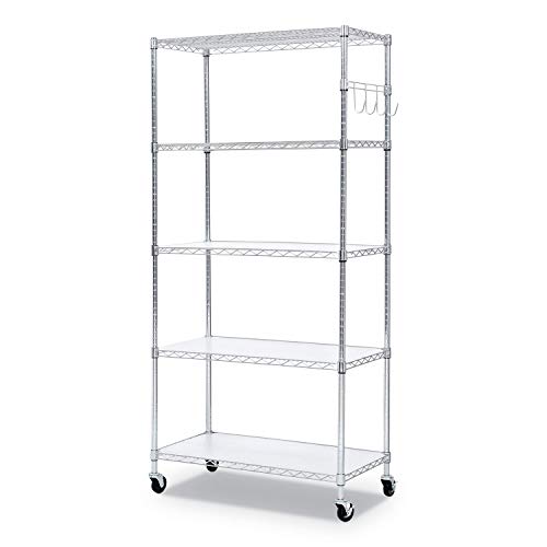 Alera SW653618SR 36 in. x 18 in. x 72 in. Five-Shelf Wire Shelving Kit with Casters and Shelf Liners - Silver Alera