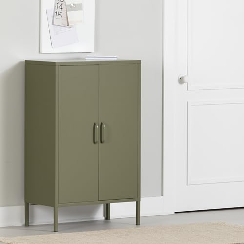 South Shore Crea Metal 2-Door Accent Cabinet, Olive Green - WoodArtSupply