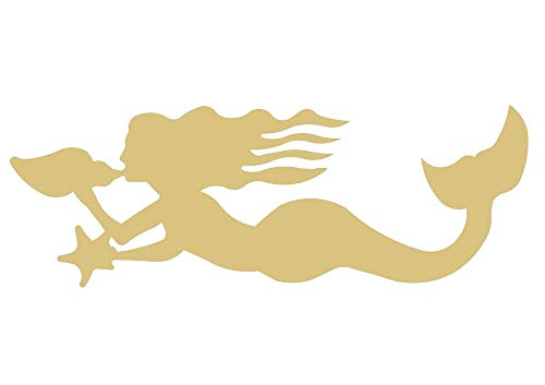 Mermaid Cutout Unfinished Wood Summer Birthday Party Beach House Door Hanger MDF Shape Canvas Style 6 - WoodArtSupply