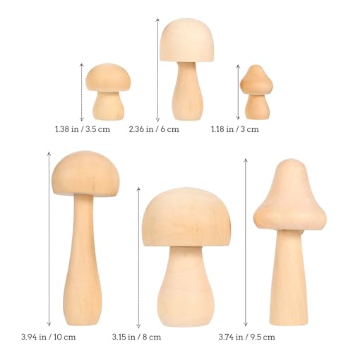 VILLCASE 6pcs Unfinished Wooden Mushroom, Various Sizes Mushroom Natural Mini Wood Mushrooms Figures for Craft Projects and DIY Home Mushroom Decor VILLCASE
