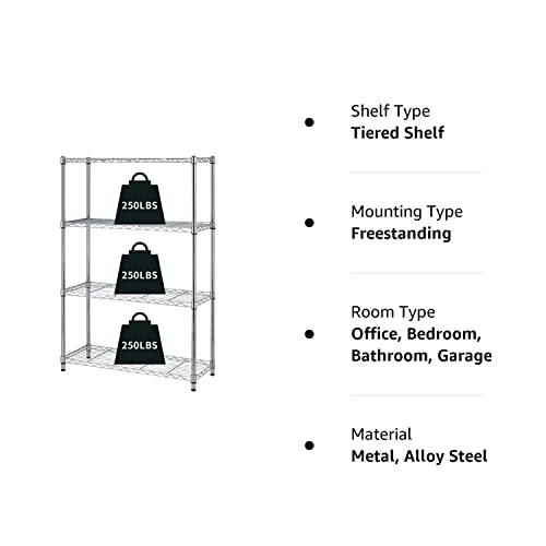 HCY 4-Tier, Shelf Heavy Duty, Shelving Unit NSF Height Adjustable Metal Storage Rack for Laundry Bathroom Kitchen Garage Pantry Organization 1000 LBS HCY