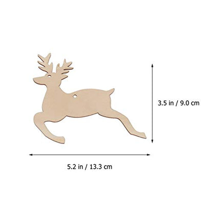 SUPVOX Wooden Chip Unfinished Wood Ornaments DIY Accessories Wood Cutouts Christmas Reindeer Wood Patches Home Bar Wedding Party 10pcs