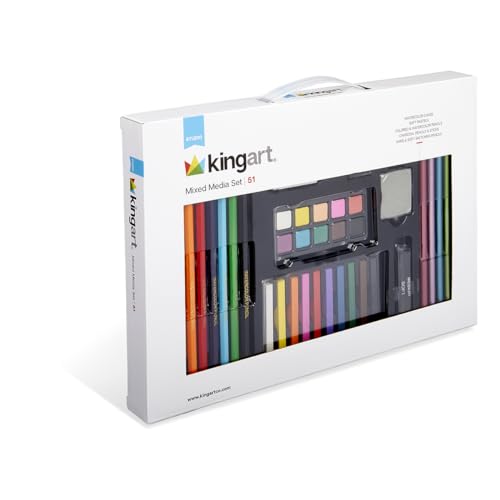 KINGART 154 Studio Series 54 Pc. Mixed Media Collection Art Set, Includes Watercolor Paints, Pastels and Color Pencils, For All Skill Levels KINGART