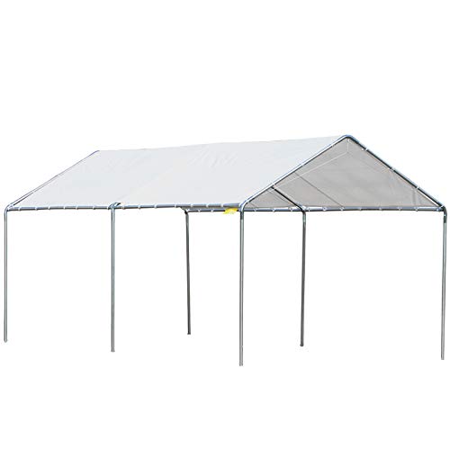 Outsunny 10'x20' Carport Heavy Duty Galvanized Car Canopy with Included Anchor Kit, 3 Reinforced Steel Cables, White Outsunny