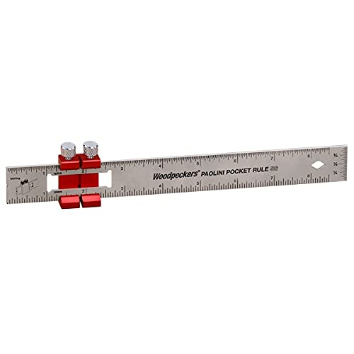 Woodpeckers Paolini Pocket Rules, 8 Inch Stainless Steel Woodworking Ruler with Slide Stops Woodpeckers