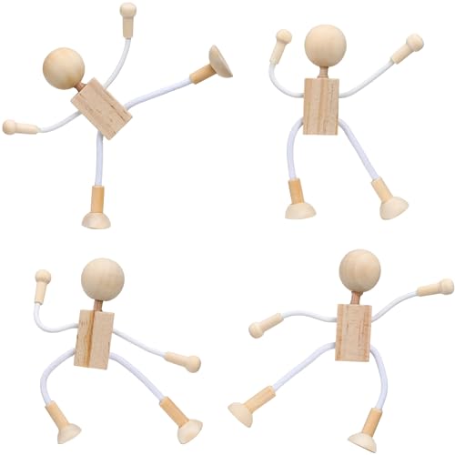 COHEALI 4 Pcs Unfinished Dolls for Crafts Peg Doll Kit Dowel Robots for Painting Peg Dolls DIY Unfinished Dolls Mushroom Loose Parts Wood Crafts Toys