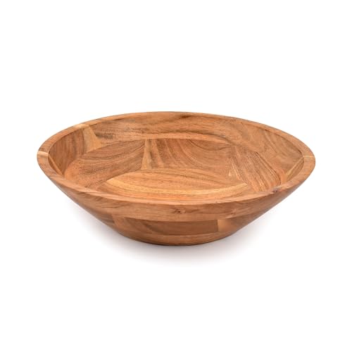 Samhita Acacia Wood Serving Bowl, Fruit Bowl, Friendly and Perfect for Salad, Vegetables and Fruit,Single Salad Bowl (10" x 10" x 3") - WoodArtSupply