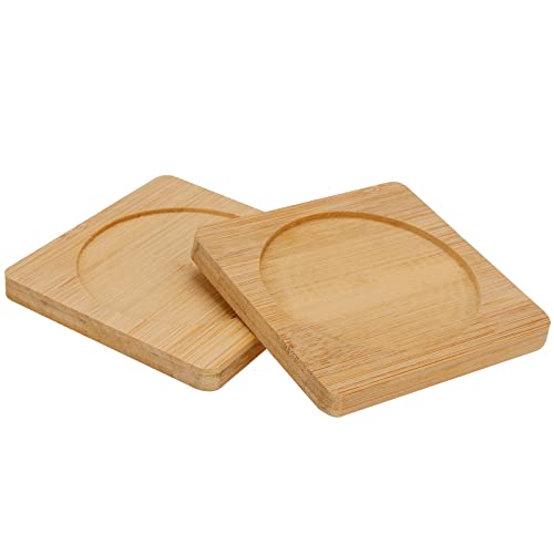 SHEUTSAN 60 PCS 3.7 Inches Natural Bamboo Coasters, Square Bamboo Wood Coasters, Square Bamboo Tray Saucer for Drinks, Crafts, Succulents SHEUTSAN