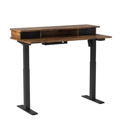 FEZIBO 48 x 24 Inch Height Adjustable Electric Standing Desk with Double Drawer, Stand Up Desk with Storage Shelf, Sit Stand Desk, Rustic Brown FEZIBO