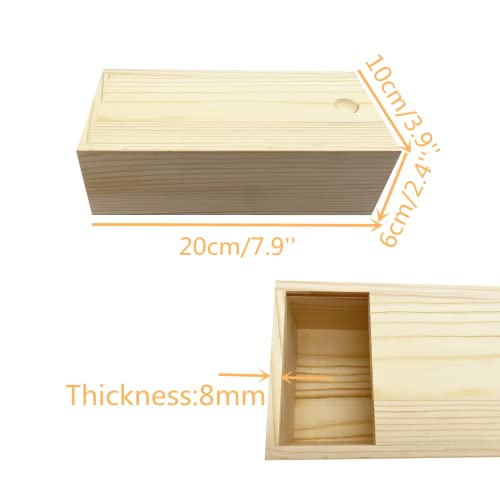 LONG TAO 2 Pcs 7.9''x3.9''x2.4'' Unfinished Wood Box Wooden Treasure Boxes Wooden Storage Box Natural DIY Craft Stash Boxes with Slide Top for Crafts