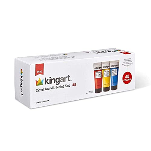 KINGART 500-48 PRO Artist Quality 48 Pc. Acrylic Paint Set, 22ml (0.74oz) Tubes, Set of 48 Unique, Highly Pigmented Colors KINGART