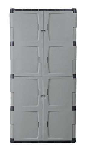 Rubbermaid Freestanding Storage Cabinet, Five Shelf with Double Doors, Lockable, Large, 690-Pound Capacity, Gray, For Garage/Outdoor, Garden