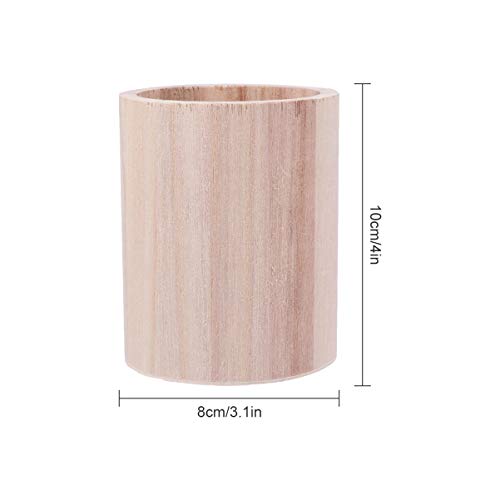 HEALLILY 2pcs Unfinished Wooden Pencil Holder Solid Wood Desk Pen Cup Pot Stationery Organizer for Home Office 8x8cm HEALLILY