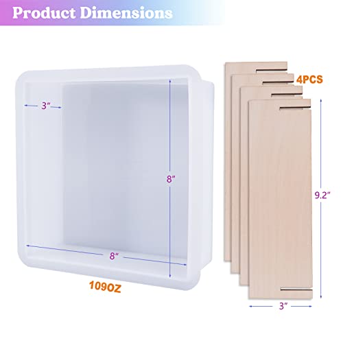 LET'S RESIN Large Silicone Square Molds for Resin, Glossy Deep Square Molds 8''x 3'' w/Wooden Support, Epoxy Resin Molds for Flowers Preservation, LET'S RESIN