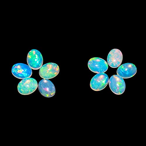 5pcs, 100% Real Ultra Fire Ethiopian Opal Oval Cabochon Natural Gemstone, Opal Rock Crystals, DIY-Crafts Jewelry Making Loose Supply, Chakra Healing QNAVIC