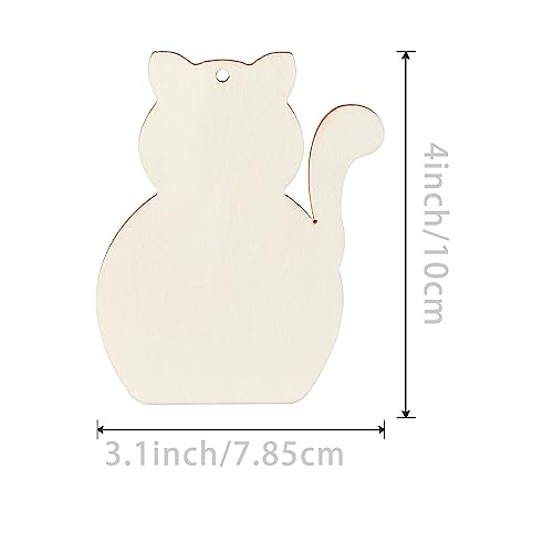 Cat Shape Wooden Blank Wood with Twines Art Unfinished Ornaments for Christmas Wedding Birthday Party Christmas Thanksgiving Day Decoration 20Pcs