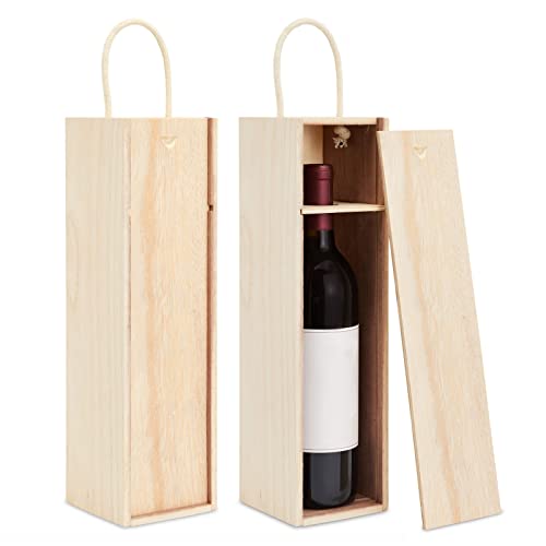 Juvale 2 Pack Unfinished Wooden Wine Boxes with Handles for DIY Crafts, Gifts, Birthday and Housewarming Parties, Customizable with Paint, Juvale