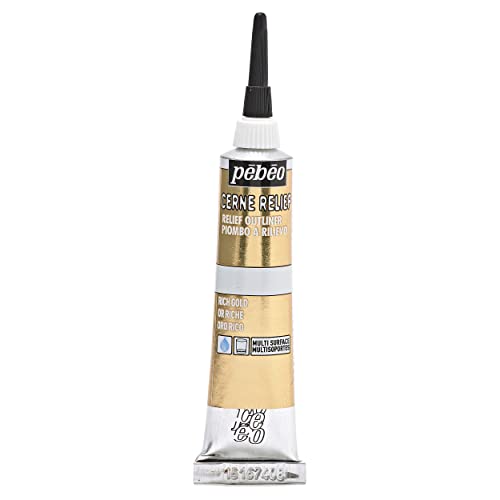 Pebeo Vitrail, Cerne Relief Dimensional Paint, 20 ml Tube with Nozzle - Rich Gold, 0.67 Fl Oz (Pack of 1) - WoodArtSupply