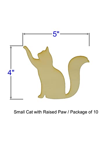 Unfinished Cat with Raised Paw Wood Cut Out Available in a Variety of Sizes and Thicknesses (1/8” Thickness, Small 5" x 4" (Package of 10)) LKN ART
