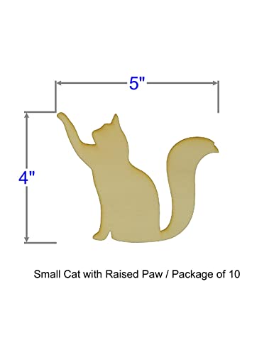 Unfinished Cat with Raised Paw Wood Cut Out Available in a Variety of Sizes and Thicknesses (1/8” Thickness, Small 5" x 4" (Package of 10)) - WoodArtSupply