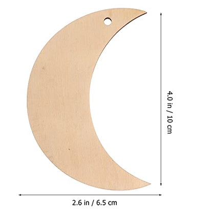 EXCEART 10pcs Moon Wood Cutouts Moon Shaped Unfinished Wood Slices Predrilled Blank Wood Crafts Chips Tags Embellishments Ornament for DIY Pendant