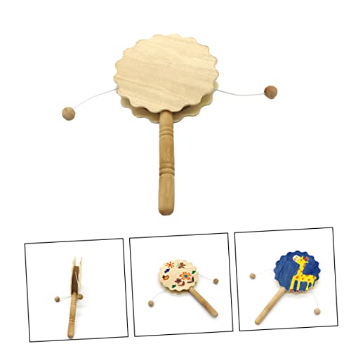 Ciieeo 4pcs Painting Rattle Montessori Wooden Rattle Wooden Handle Drum Unfinished Wood Crafts Ornaments for Brain Monkey Ornament Unpainted - WoodArtSupply