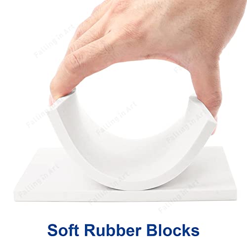 Falling in Art Carving Blocks Stamp Making kit, Linoleum Blocks Printing Kit with 6 Shaped Blades Cutting Tool,12 Pack Rubber Carving Blocks and 3 Falling in Art