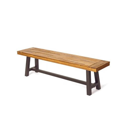 Christopher Knight Home Carlisle Outdoor Acacia Wood and Rustic Metal Bench, Sandblast Finish / Rustic Metal 14. 75 x 63 x 17. 50 inches Christopher Knight Home