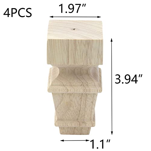T Tulead Wooden Furniture Feet Unfinished Dresser Legs Sofa Replacement Bun Feet 3.94-Inch Height, Smooth Surface Wood Cabinet Legs 4-Pack T Tulead
