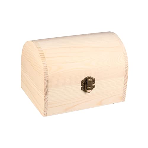 VOSAREA Wooden Case Jewelry Storage Wooden Treasure Chest Wooden Jewelry Unfinished Pine Wood Craft Case Organizer Wood Case Arched Lock Case Manual VOSAREA