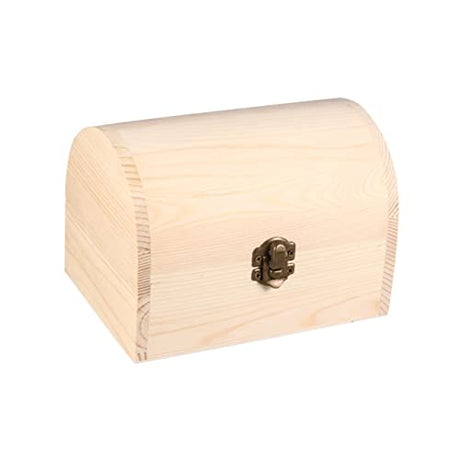 VOSAREA Wooden Case Jewelry Storage Wooden Treasure Chest Wooden Jewelry Unfinished Pine Wood Craft Case Organizer Wood Case Arched Lock Case Manual VOSAREA
