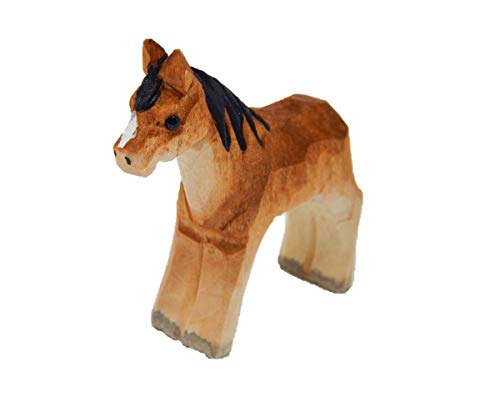 Selsela Horse Wood Figurine - Small Farm Animal Pony Gift Handmade Art Carving Decoration Miniature Animals Girl Women Selsela