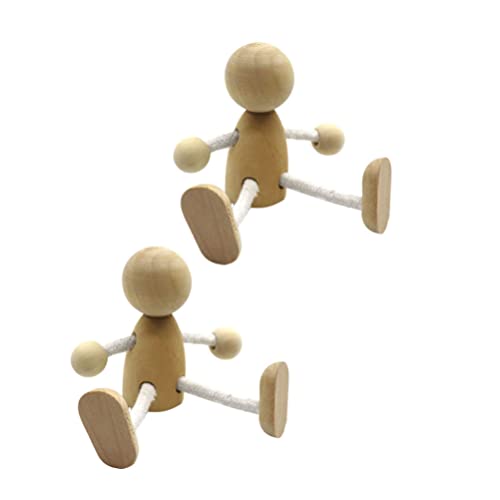 Kisangel 2 Pcs Unfinished Wood Peg Dolls Mini People Doll Robot Wooden Figures Decorative Peg Dolls Toy for Kids Painting DIY Craft Art Projects