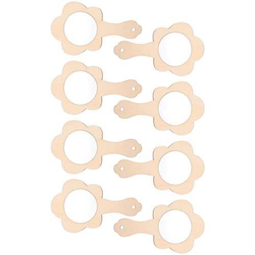 Tofficu 8pcs DIY Wooden Handle Mirror Unfinished Blank Wood Hand Mirror Handheld Mirror Toys Flower Shape Vanity Makeup Mirror Travel Pocket Makeup Tofficu