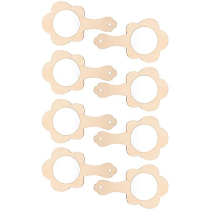 Tofficu 8pcs DIY Wooden Handle Mirror Unfinished Blank Wood Hand Mirror Handheld Mirror Toys Flower Shape Vanity Makeup Mirror Travel Pocket Makeup - WoodArtSupply