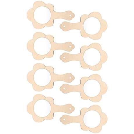 Tofficu 8pcs DIY Wooden Handle Mirror Unfinished Blank Wood Hand Mirror Handheld Mirror Toys Flower Shape Vanity Makeup Mirror Travel Pocket Makeup Tofficu