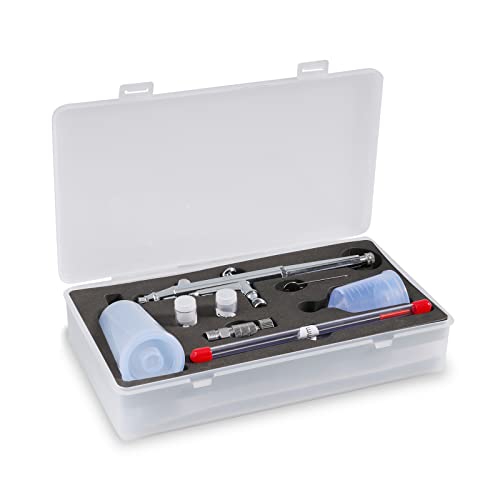 SAGUD Airbrush Kit 0.3mm Dual-Action Air Brush Gun with 20cc and 40 cc Plastic Fluid Cups - Extra 0.2mm & 0.5mm Nozzles Needle Air Caps and Quick SAGUD