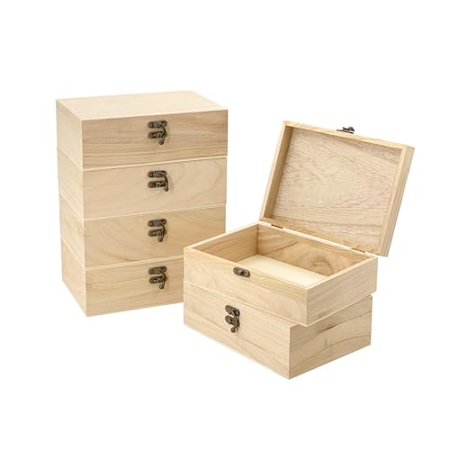 Cregugua 6 Pack Unfinished Wood box with Lid Crafts Wooden Box for DIY Arts Project (8.3x6x2.7 Inches)