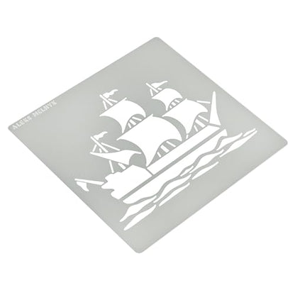 Aleks Melnyk No.474 Metal Stencil, Sailing Ship, Pirate Transport, Small Stencil, 1 PC, Template for Wood Burning, Engraving, Crafting, Scrapbook - WoodArtSupply