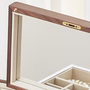 Homruilink Black Walnut Jewelry Box for Women Classical Wooden with Two Side Doors 5-Layer Organizer with Mirror 5 Big Drawers Watch Necklace Ring Homruilink